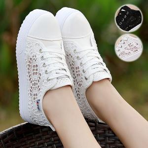 スニーカー レディース おしゃれ 大きいサイズ 白 厚底 黒 レース キャンバス ローカット (bo-502)