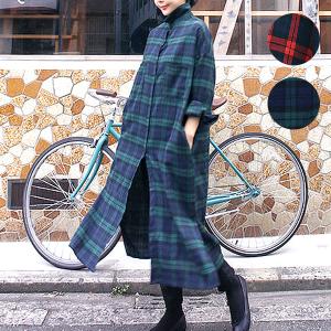 シャツワンピース シャツワンピ 羽織 シャツ 2WAY レディース 秋 冬 長袖 ロング チェック おしゃれ (ゆうパケット送料無料)[郵3] ^v133^