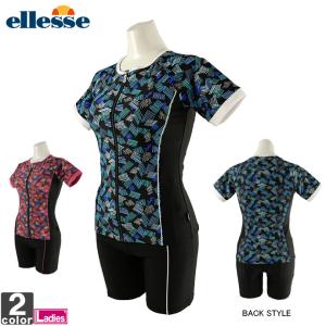 フィットネス水着 エレッセ ellesse レディース ES58231 プリント半袖美セパレーツ 1904 セパレート水着 セパレーツ水着｜swimclub-grasshopper