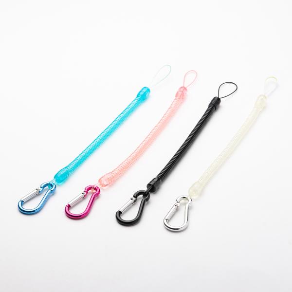 単色３個セット　コイルカラビナストラップキーホルダー　プチギフト　店舗用品　事務用品　防犯用品　防災...