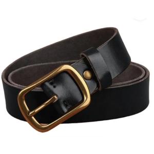 ベルト メンズ 本革 真鍮バックル付き ブラック 全長110cmサイズ  短くカット可能タイプ