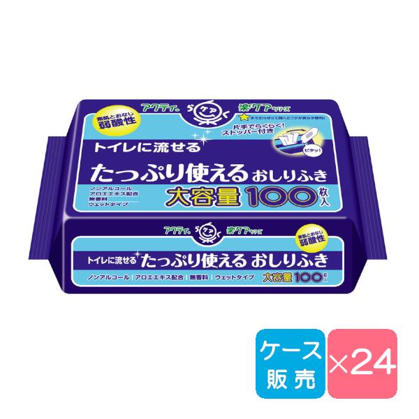 おしりふき トイレに流せるたっぷり使えるお尻拭き 介護 ケース 蓋 アクティ 100枚×24