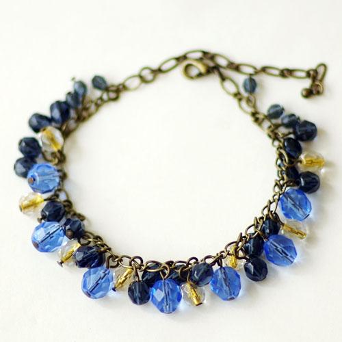 紅女　joncher　チェコビーズブレスレット　ブルーゴールド