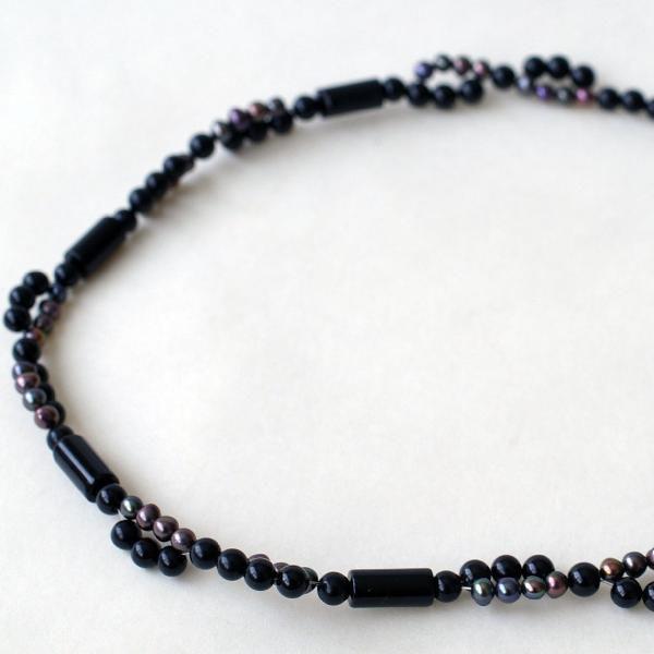 紅女　joncher　オニキス・淡水パールチョーカーネックレス