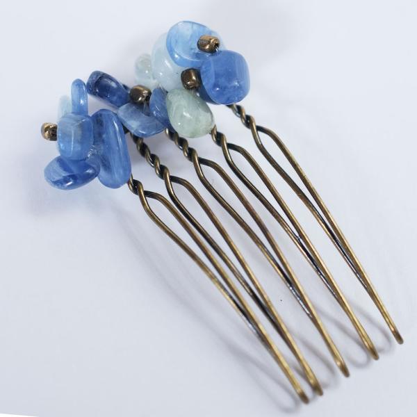 紅女　joncher　ブルーカラー天然石フラワーへアコーム（カイヤナイト・ベリル）