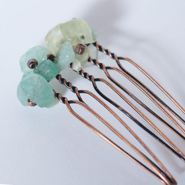 紅女　joncher　グリーンカラー天然石フラワーへアコーム（グリーンアベンチュリン・プレナイト）