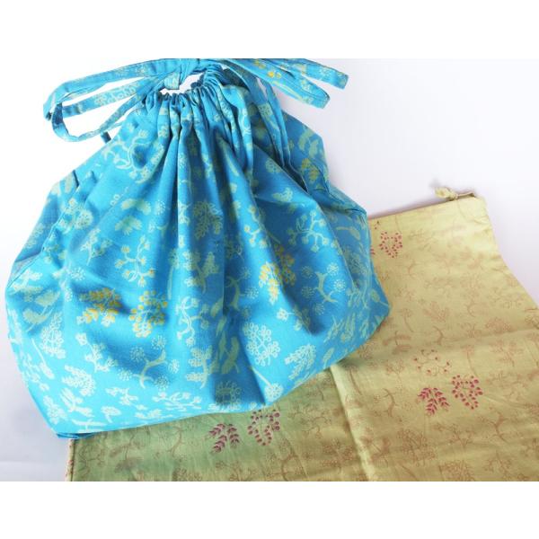 シサム工房　ツリー巾着バッグ（ツリーブルー・ツリーグリーン）（フェアトレード商品）バッグインバッグと...