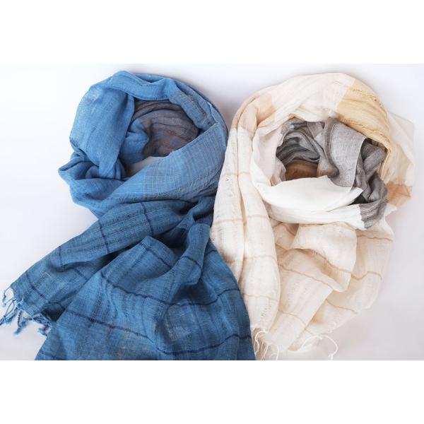 シサム工房・サシャ　ユニセックス草木染めオーガニックテオリショール（インディゴ　ナチュラル）（フェア...