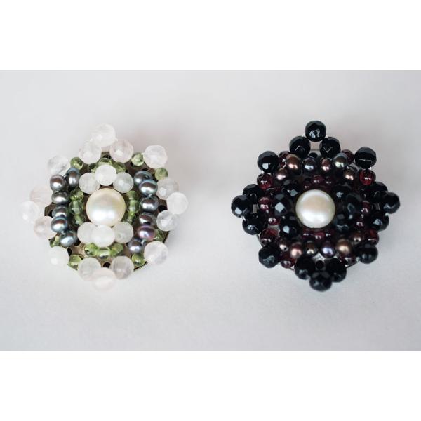 紅女　joncher　マベパール天然石ブローチ（ローズクオーツ　オニキス）