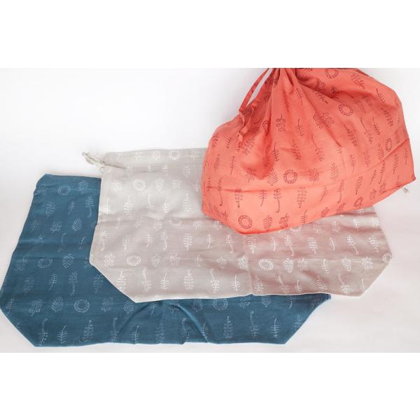 シサム工房　ブロックプリント巾着（ブルー　グレー　レッド）（フェアトレード商品）バッグインバッグとし...