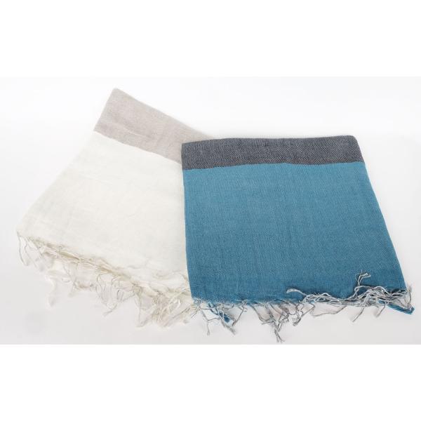 シサム工房・サシャ　リネン・オーガニックコットンショール（グレーベージュ×ホワイト　チャコールグレー...