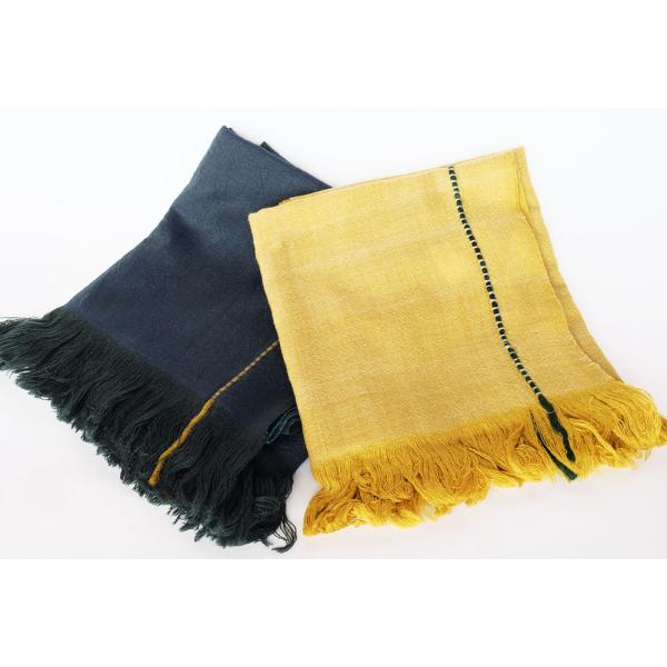 【SALE 再値下げ】シサム工房・サシャ　手織りスタンダルウールショール（グリーン　マスタード）（フ...