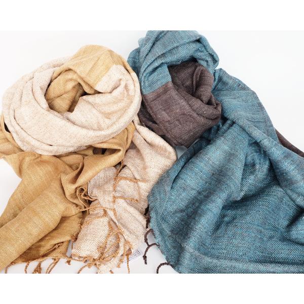 シサム工房　２トーンワイドエリシルクストール（マスタード　ブルー）（フェアトレード商品）シルク１００...