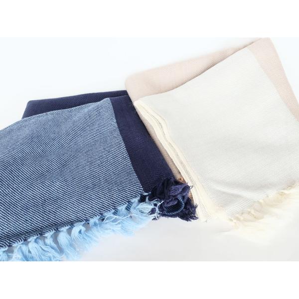 シサム工房　手織り4カラーウールストール（ブルー　ベージュ）（フェアトレード商品）
