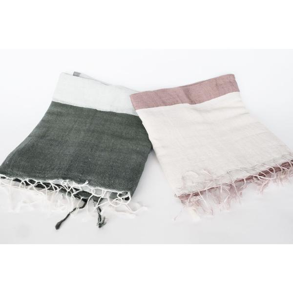 シサム工房・サシャ　手織りリネン・オーガニックコットンストール（グリーン　パープル）（フェアトレード...
