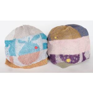 Ｍ．＆ＫＹＯＫＯ　フルーツ柄春夏ニット帽（イエロー×ライトブルー　カーキ×ピンク）小ぶりのワッチタイ...