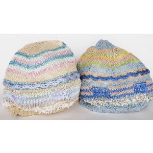 Ｍ．＆ＫＹＯＫＯ　カラフルウェーブレース春夏ニット帽 （ベージュ　ブルー）小ぶりのワッチタイプ