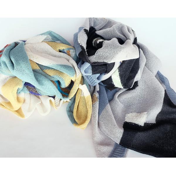 Ｍ．＆ＫＹＯＫＯかけらモザイクましかくショール （グリーン　ブラック）サラサラ素材のスクエア型のスト...