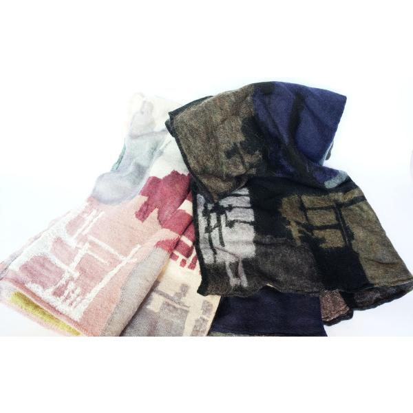 Ｍ．＆ＫＹＯＫＯ　抽象柄ショール ふんわり軽やかな大判ストール （ベージュ　ブラック）