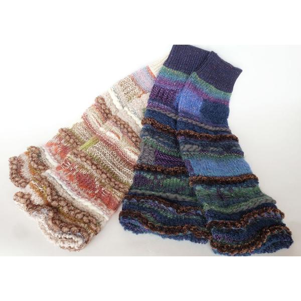 Ｍ．＆ＫＹＯＫＯ　3GファンシーＭＩＸレッグウォーマー(ベージュ　ブルー）カラフルでポップなレッグウ...