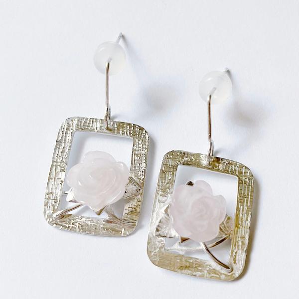 紅女　ROSEシルバーアシンメトリーピアス（ローズクォーツ）