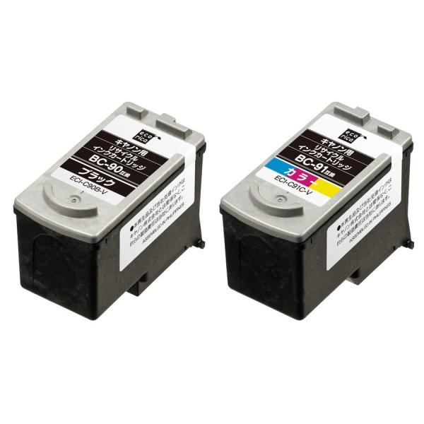 エコリカ キャノンインク　BC-90(ブラック×2)＋91(カラー×2)計4個(CANONインク)(...