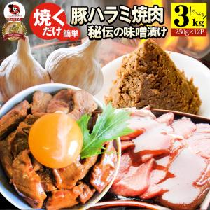 焼肉 豚ハラミ焼肉（味噌タレ漬け）3kg（250g×12） タレ 秘伝 焼肉セット 焼肉 ランキング1位 やきにく ハラミ アウトドア お家焼肉 レジャー 送料無料｜syabumaru