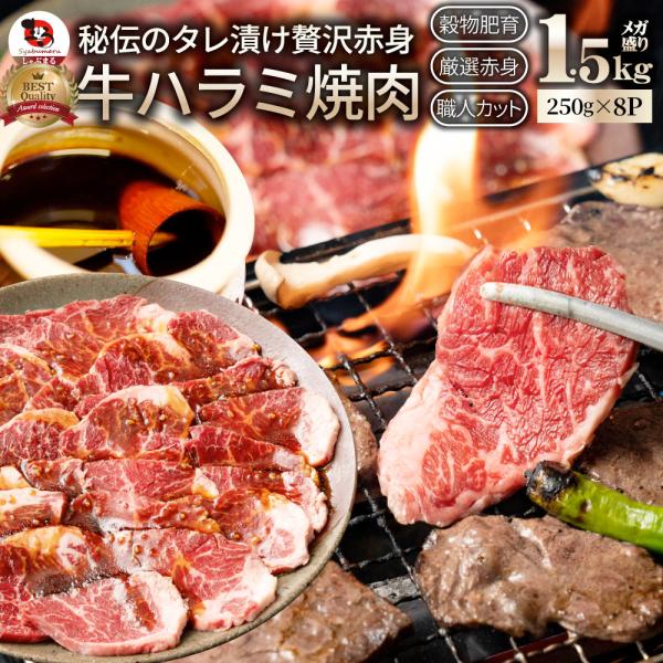 牛ハラミ焼肉（タレ漬け）1.5kg（250g×6） タレ 赤身 はらみ 秘伝 焼肉 やきにく ハラミ...