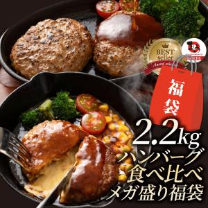 福袋 ハンバーグ 食べ比べ 豪華 メガ盛り 2.2kg 2種セット (プレーン100g×12個、チー...