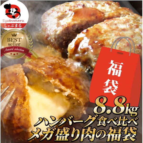 ハンバーグ 福袋 2種食べ比べ セット 8.8kg (プレーン100g×48個、チーズイン100g×...