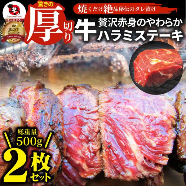 ステーキ ハラミ 牛ハラミ ブロック 焼肉 （タレ漬け）500g(250g×2) タレ 秘伝 焼肉セ...