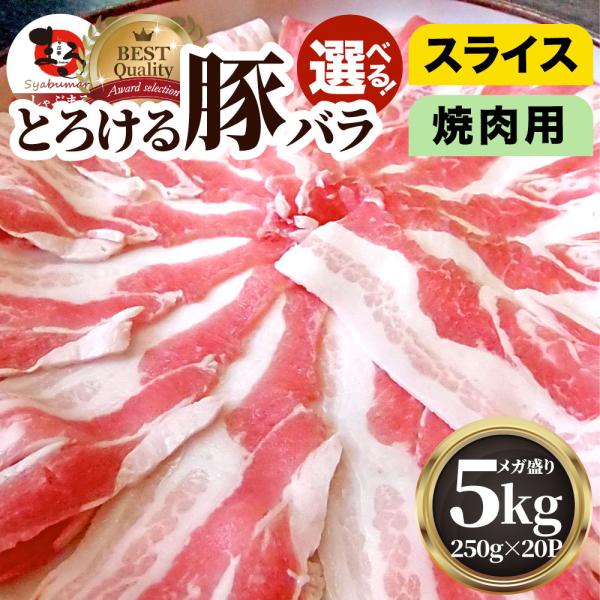 豚バラ肉 5kg スライス 焼肉 豚肉 250g×20パック メガ盛り バーベキュー バラ 小分け ...