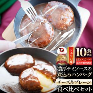 ハンバーグ ＆ チーズイン 煮込みハンバーグ 食べ比べ 10食セット (150g×10パック) 冷凍 惣菜 洋食 プレーン ハンバーグ あすつく 業務用 温めるだけ 送料無料