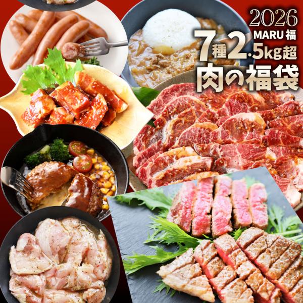 2026 まるふく 肉の福袋 7種 2.56kg ランプステーキ 牛ハラミ ハンバーグ トンテキ バ...