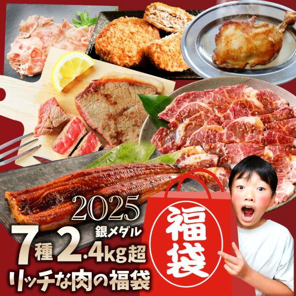 2025 福袋 肉 牛肉 国産牛ステーキ 焼肉 うなぎ1本入り ハンバーグ 銀メダル 7種食べ比べ ...