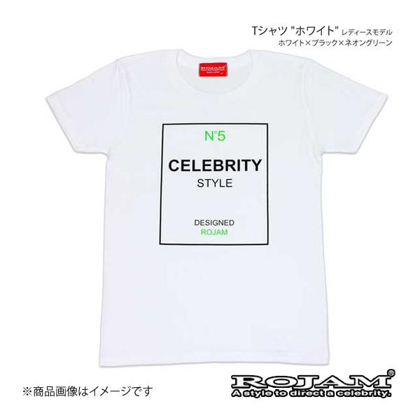 ROJAM ロジャム Tシャツ ホワイト レディースモデル ホワイト×ブラック×ネオングリーン サイ...