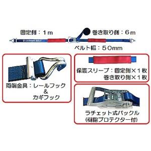 ＪＢラッシングベルト (レールフック＆カギフックタイプ)固定側 １ｍ×巻取り側 ６ｍ ＬＳＲ５０ＳＴＣ１０−６０ＴＣＳ No.1980141A│シャルマン 直送品｜syarunet