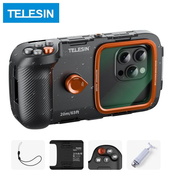 TELESIN 潜水用ケース+スマホグリップ一体型 ダイビングスマホ防水ケース Bluetoothリ...