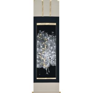 掛け軸 箔押 孔雀美麗 モダン オシャレ インテリア 堂画廊