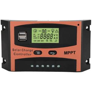60A MPPT 12V/24V LCD ソーラーパネル チャージコントローラー、デュアル USB ...