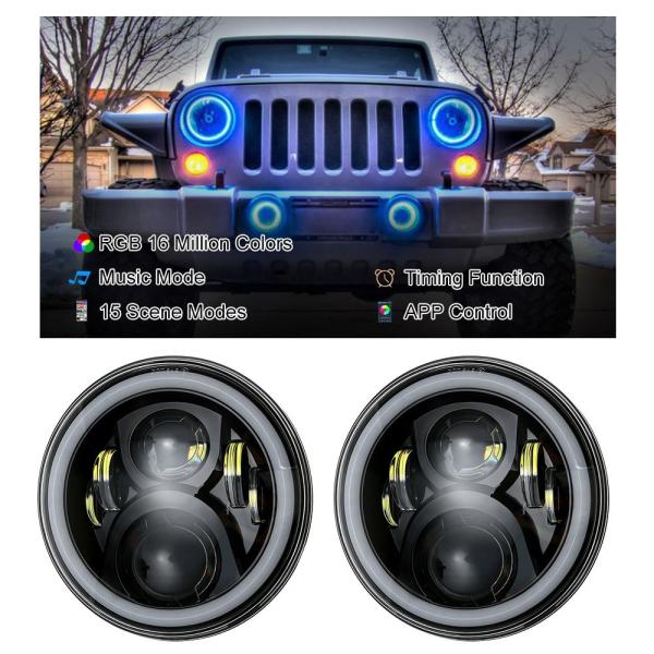 Jeep VJ-7,8 Wrangler対応 7インチ RGB Bluetooth LED ハロ ヘ...