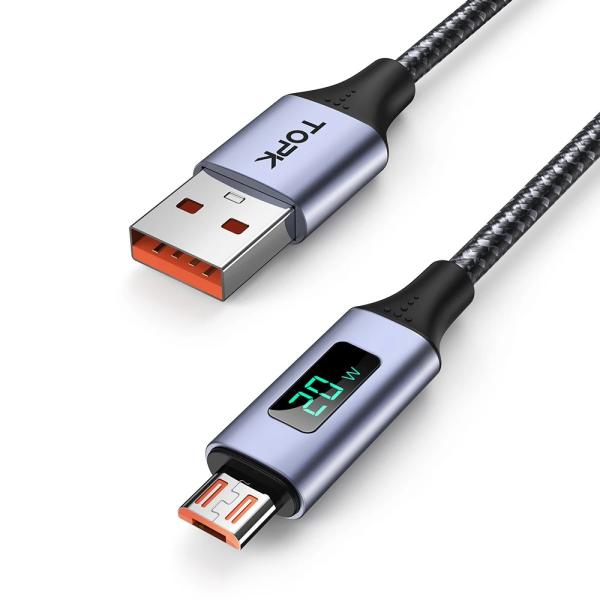 3A急速充電対応 デジタルディスプレイ付き microUSB データ転送 充電ケーブル 1m
