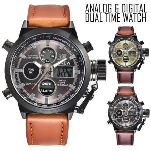 腕時計 メンズ　アナデジ 送料無料 1年保証 BOX付き アナログ &amp; デジタル デュアルタイム 腕時計 W0225