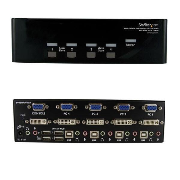 4ポート デュアルディスプレイ(DVI VGA)対応USB接続KVMスイッチ/PCパソコンCPU切替...