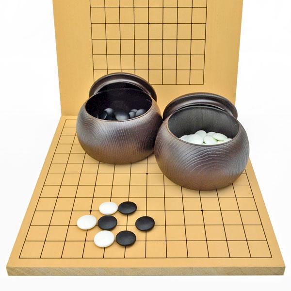 木製新桂9路13路囲碁セット※新桂13路9路盤・ガラス碁石桜（白石84粒・黒石85粒）・ブロー碁笥【...