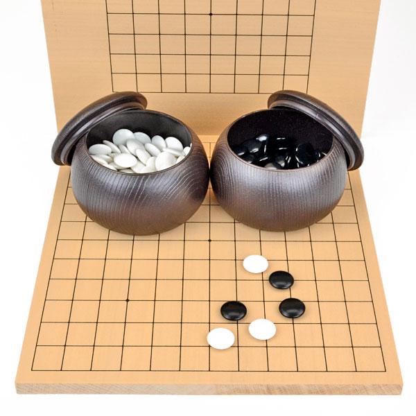 木製新桂9路13路囲碁セット※新桂13路9路盤・プラスチック碁石椿（白石84粒・黒石85粒）・ブロー...