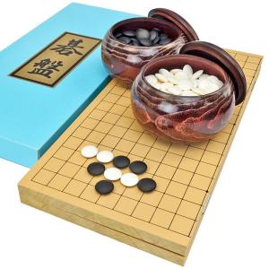 新桂10号折碁盤セット（蛤碁石25号・木製碁笥栗大）蛤碁石と木製碁笥と