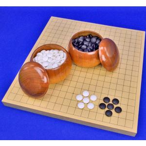 囲碁セット　ヒバ1寸ハギ卓上碁盤セット(蛤碁石28号・桜碁笥大)【囲碁将棋専門店の将碁屋】｜syogoya