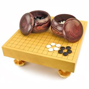 連珠セット 新かや2寸一枚板足付連珠盤セット(ガラス碁石桜・プラ角箱