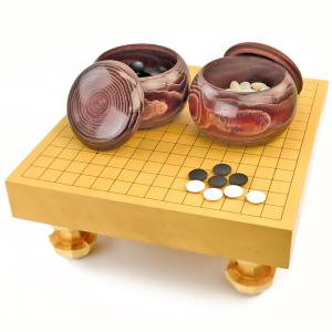 連珠セット 新かや2寸一枚板足付連珠盤セット(ガラス碁石桜・プラ角箱